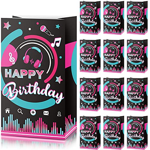 24 Pieces Music Party Paper Bags, Happy Birthday Party Treat Bags Candy Goodie Bags for Teens Social Media Theme Birthday Party Favor, 8.3 x 4.7 x 3.1 Inch