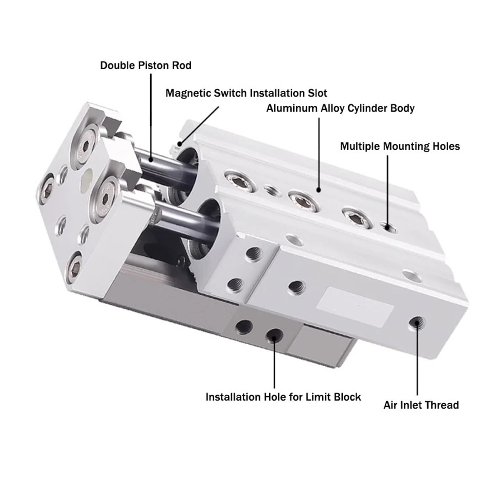 MXQ Series Pneumatic Slide Double Rod Guide Cylinder 6/8/12mm