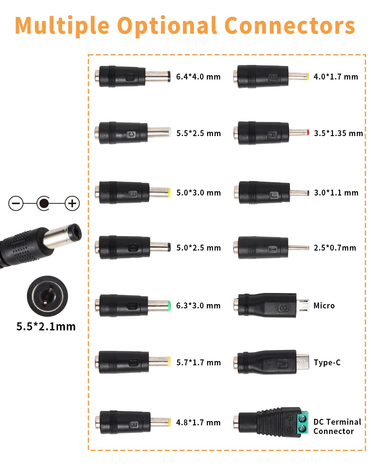 Adaptador de corriente universal con certificación UL – 3 V ~ 24 V 120 W 5 A ajustable CA/CC fuente de alimentación con 14 puntas – 100-240 V 50-60 Hz convertidor variable para luz LED