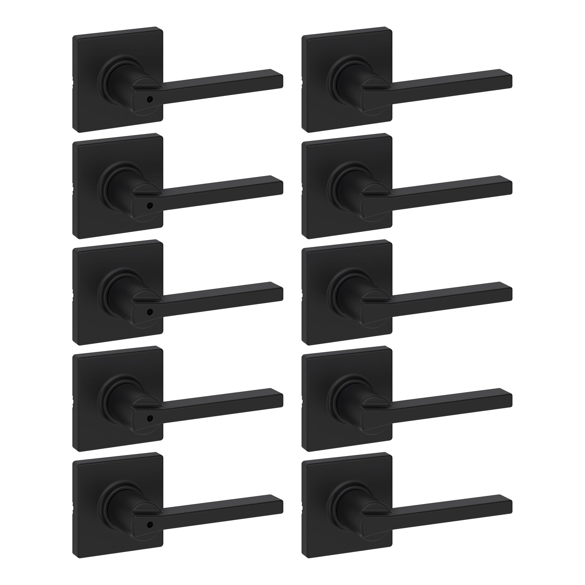 Kwikset Casey Hallway Passage and Bed/Bath Privacy Door Handle 10 Pack, 5 Passage Levers and 5 Privacy Levers, Matte Black Reversible Interior Handles, with Microban
