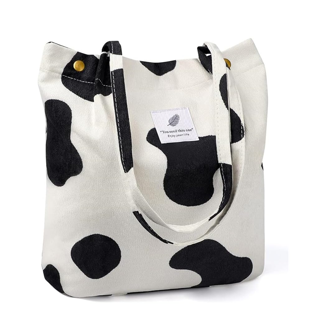 ShopyVid Women Corduroy Canvas Tote Bag | Shoulder Bag for School Work Shopping Travel Daily Use Grocery Shoulder Bag, Washable Handbags (Cow) (B0CTFF5V38) Amazon Price History, Amazon Price Tracker