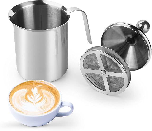 Manual Milk Frother, SFUNG Stainless Steel Hand Pump Milk Foamer, Handheld Milk Frothing Pitchers,Manual Operated Milk Foam Maker for Cappuccions and Coffee Latte