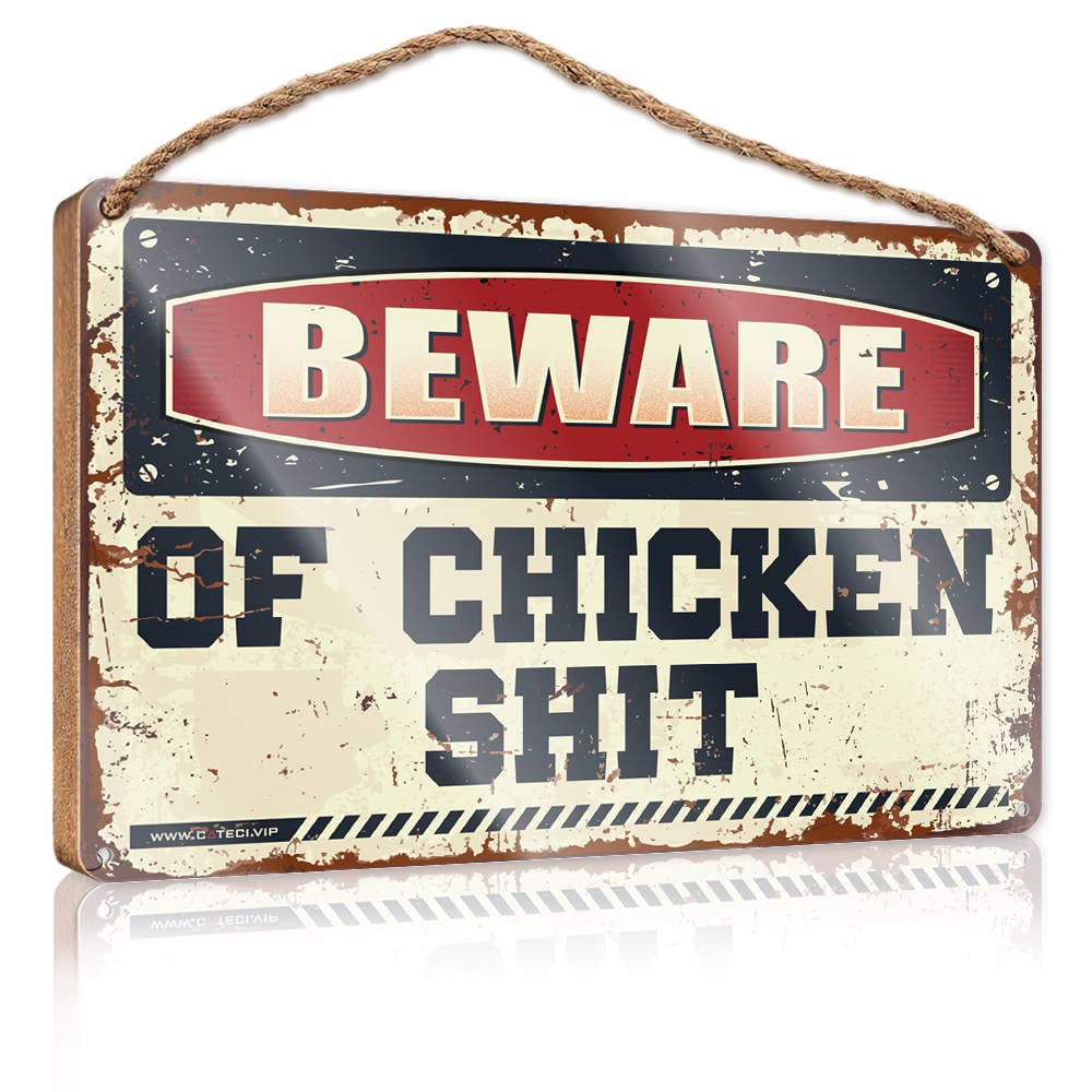 YYHLEH Funny Decor For Home Beware Of Chicken Shit Wooden Sign(20X30CM)