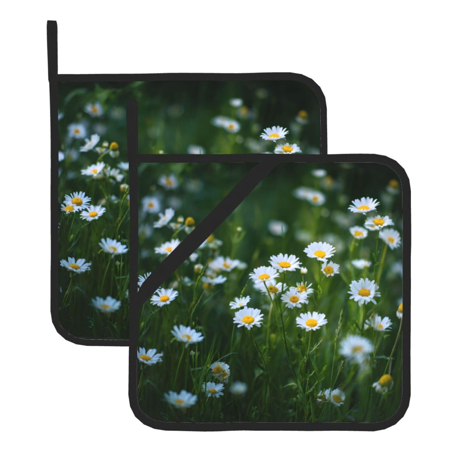 (Chamomile Blooms on the Grass) Oven Hot Pads Set of 2 Heat Resistant Pot Holders for Kitchen Cooking Baking BBQ