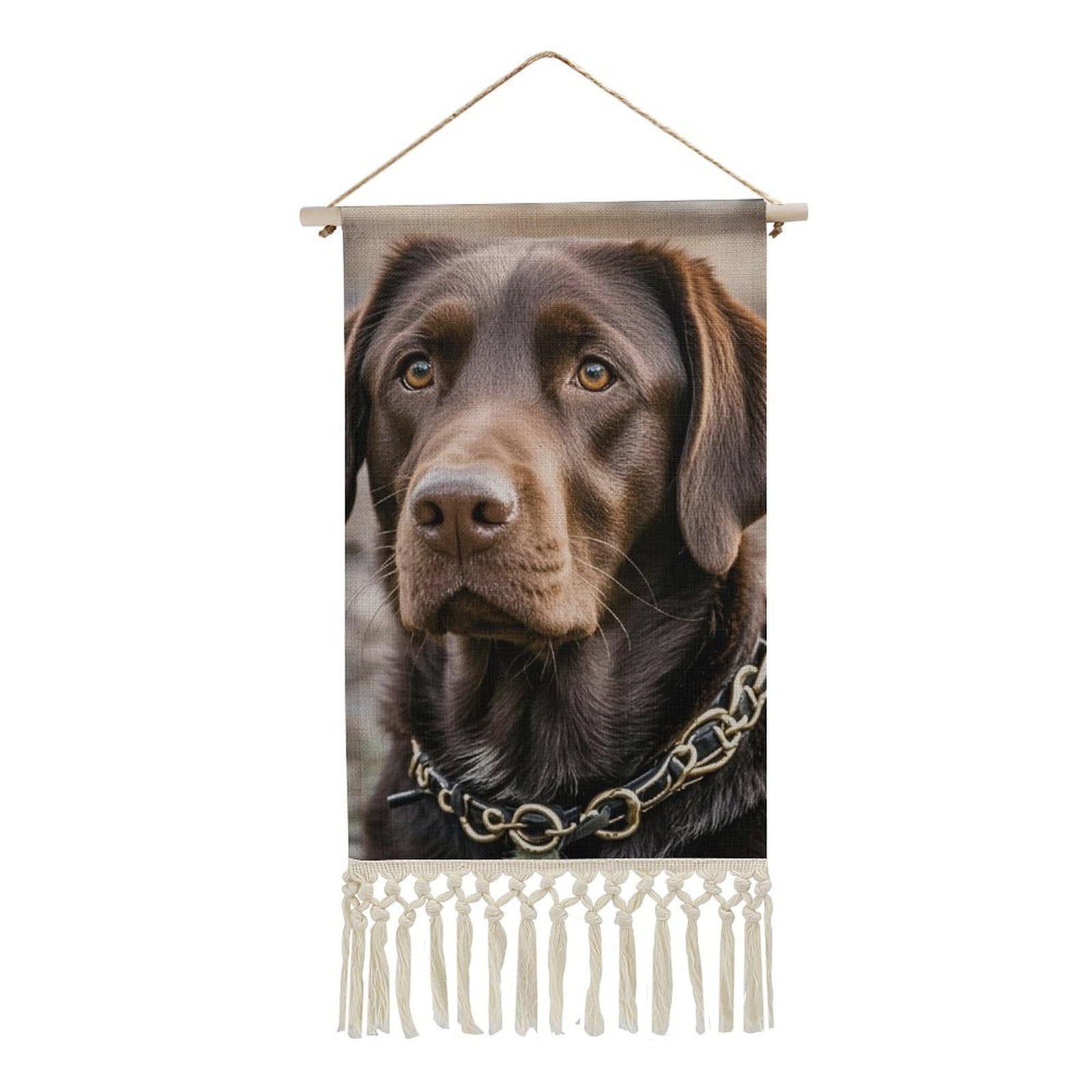 BTCOWZRV Cotton And Linen Hanging Poster with Tassels, Brown Labrador Retriever Wall Hanging Tapestry Vintage Wall Art Painting Modern Artwork Decoration for Home Decor Ready to Hang 10x19.6 in