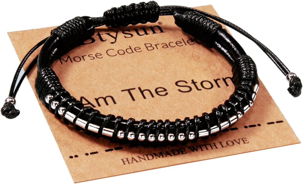 Inspirational Gifts for Men Morse Code Bracelets Mens Bracelets Graduation Gifts for Him Fathers Day Adjustable Leather Bracelet Motivational Birthday Annivesary Jewelry Stocking Stuffers for Men