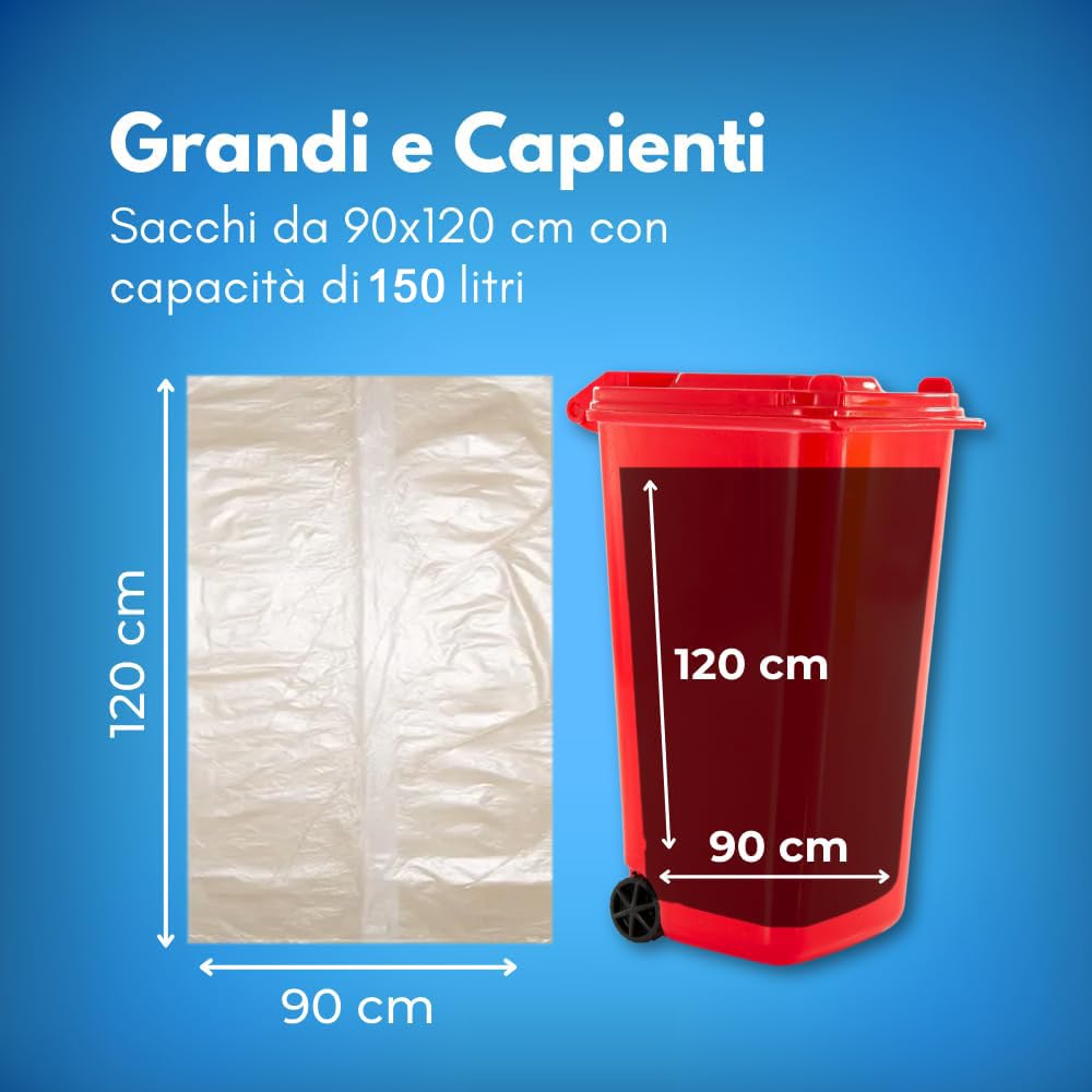 GM 110 Sacchi Ambra Trasparenti Extra Resistenti Mis. 90x120, 150 LT, Gr.170 a sacco, Confezione da 20 Kg, Realizzati al 100% Materiale Riciclato (PE),X Ristrutturazioni Giardinaggio Rifiuti Vari