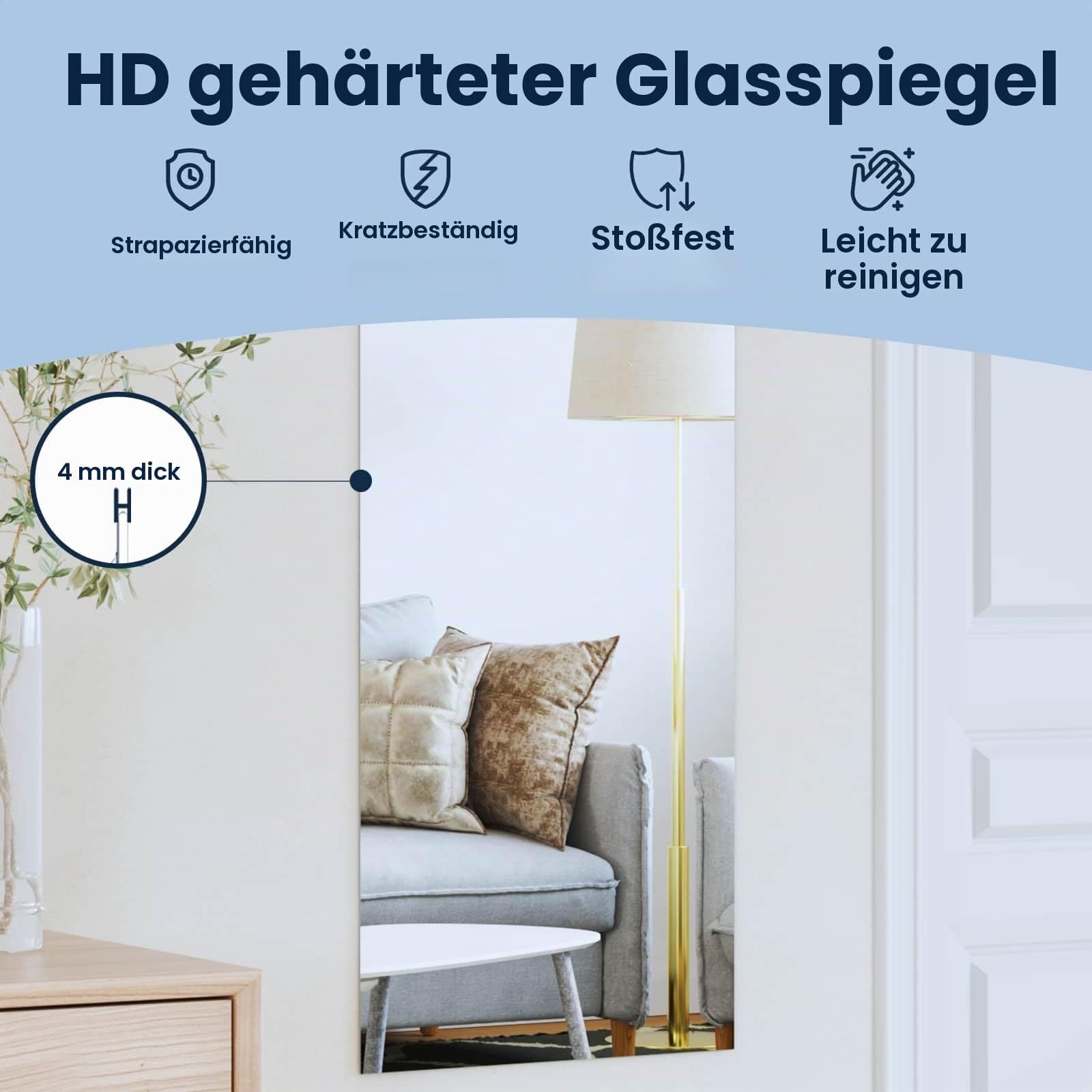 vidaXL Wandspiegel Rechtwinklig 40 x 100 cm Gehärtetes Glas