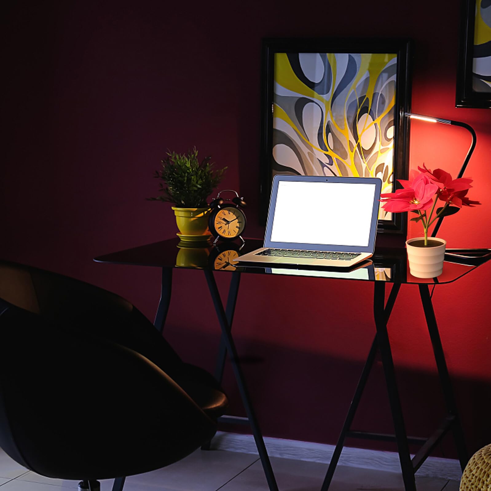 ORFOFE Dekoratives Blumentopf Nachtlicht mit Künstlicher Poinsettia aus Kunststoff und Stoff Stilvolle Tischlampe für Schlafzimmer und Laden Zufälliger Stil