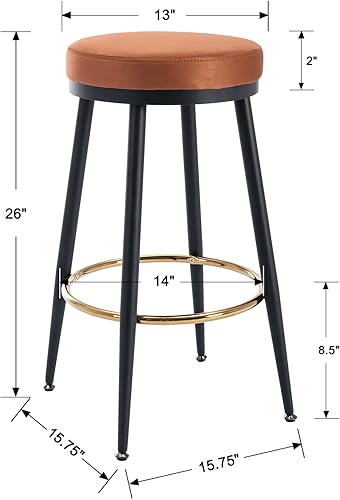 Miniatura 3 de Taburetes de bar de 26 pulgadas de altura de mostrador, juego de 4 taburetes de mostrador de gamuza, sin espalda, modernos con patas Burnt