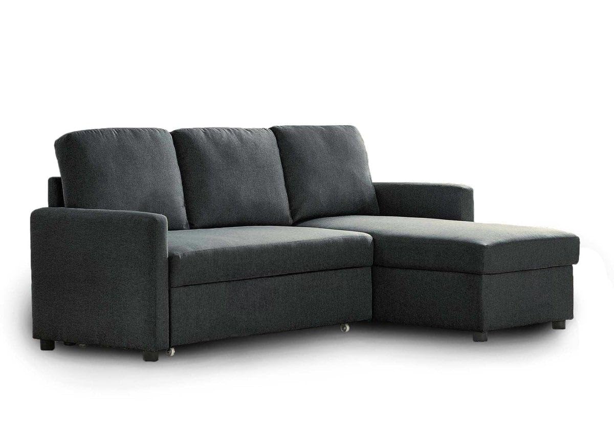 DecoInParis Canapé d'angle réversible Convertible Coffre de Rangement en Tissu Gris Anthracite Adam