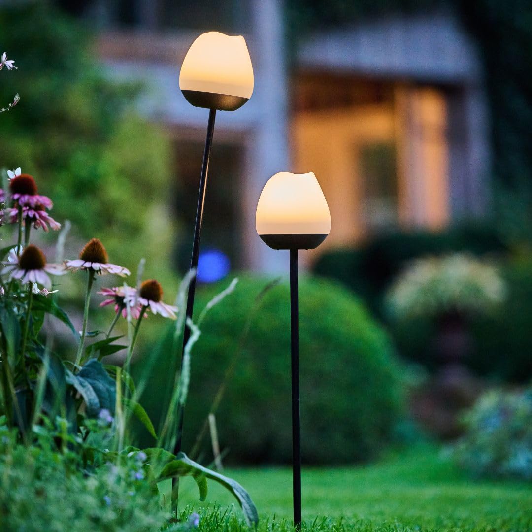 Lumix® Solar Flowers 1x Solarleuchte für Außen Garten von Krinner innenliegendes Solarpanel, IP44, Auto EIN/AUS mit RGB, Auto Change und neutralem LED Licht, Gartenleuchte Rosy 1 Stück