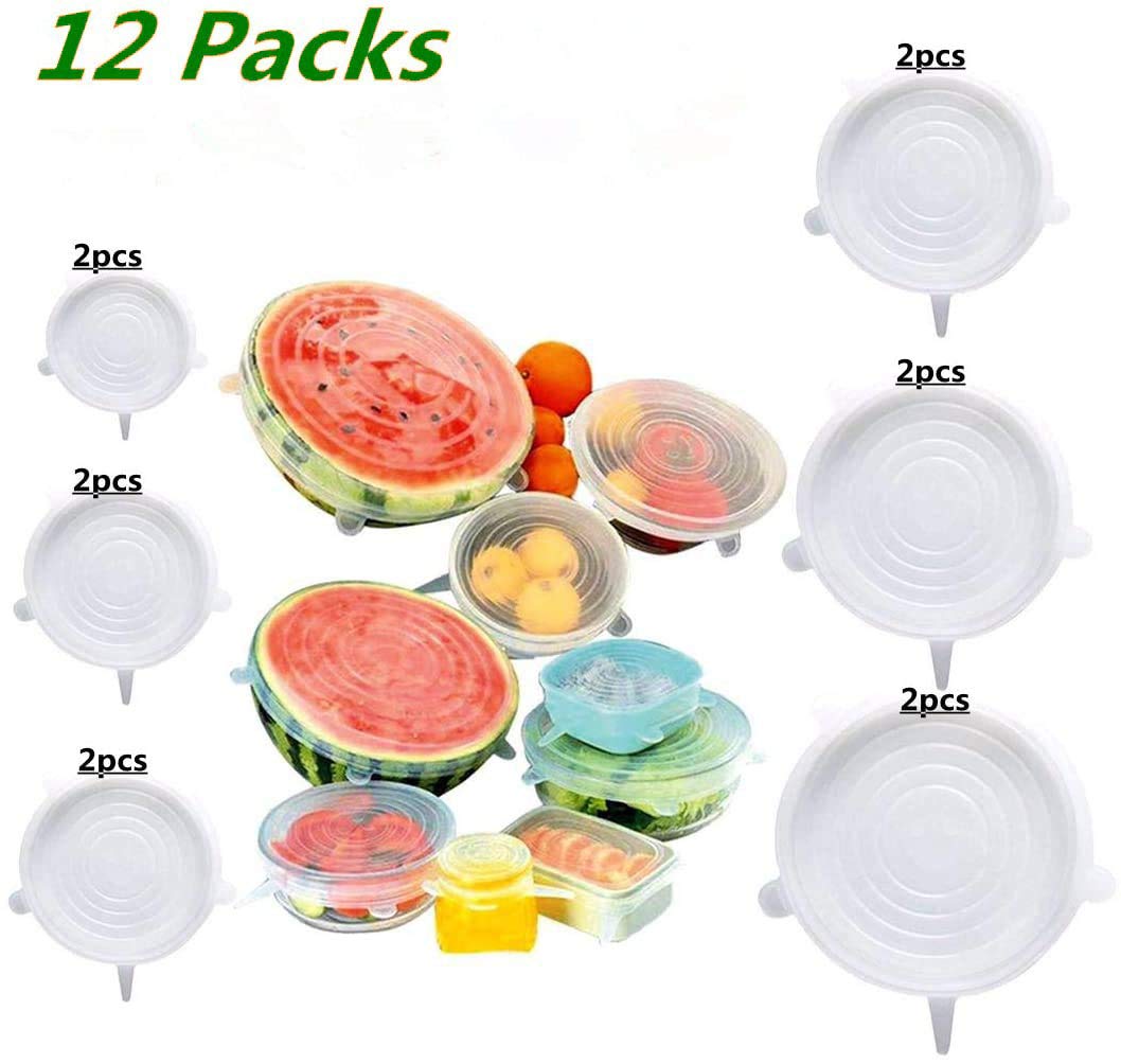 Colorsa Miracle Lids Eco Lids Silicone Stretch Lids,12Pack 6 Size Reusable Food Covers or Bowl Covers Durable and Expandable Lids to Keep Food Fresh, Fit Various Sizes and Shapes of Containers