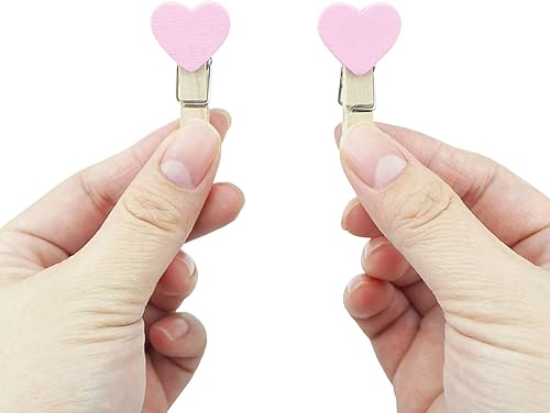 Miniatura 4 de FAZHBARY Pinzas para la ropa con forma de corazón rosa mini pinzas de madera con cordel de yute pequeñas pinzas decorativas para el día de San