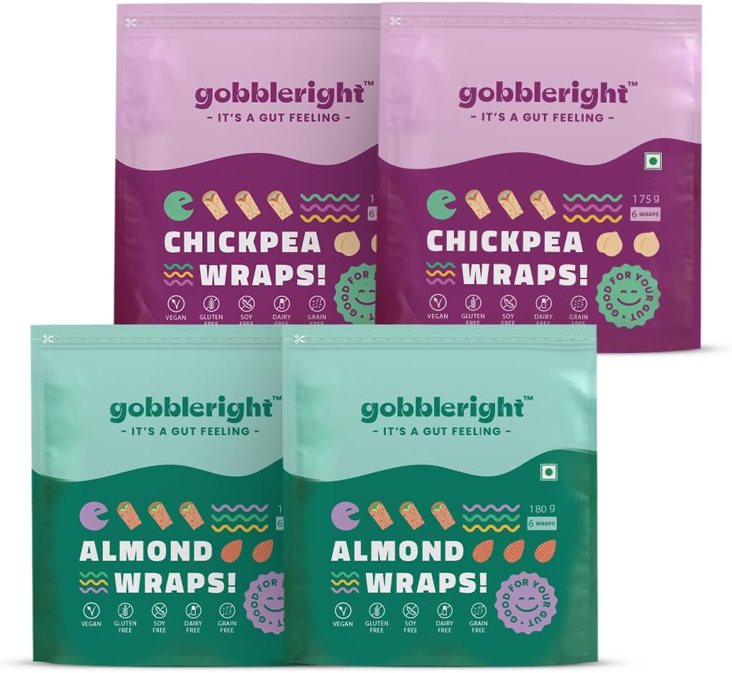 Gluten-Free Almond Wraps (Pack of 2) + Chickpea Wraps (Pack of 2) Bundle | Vegan, Grain-Free, Low-Calorie Tortilla Wraps for Tacos, Burritos, Shawarma & Rolls | Healthy Keto Snacks | 12 Wraps, High Protein, Dairy-Free