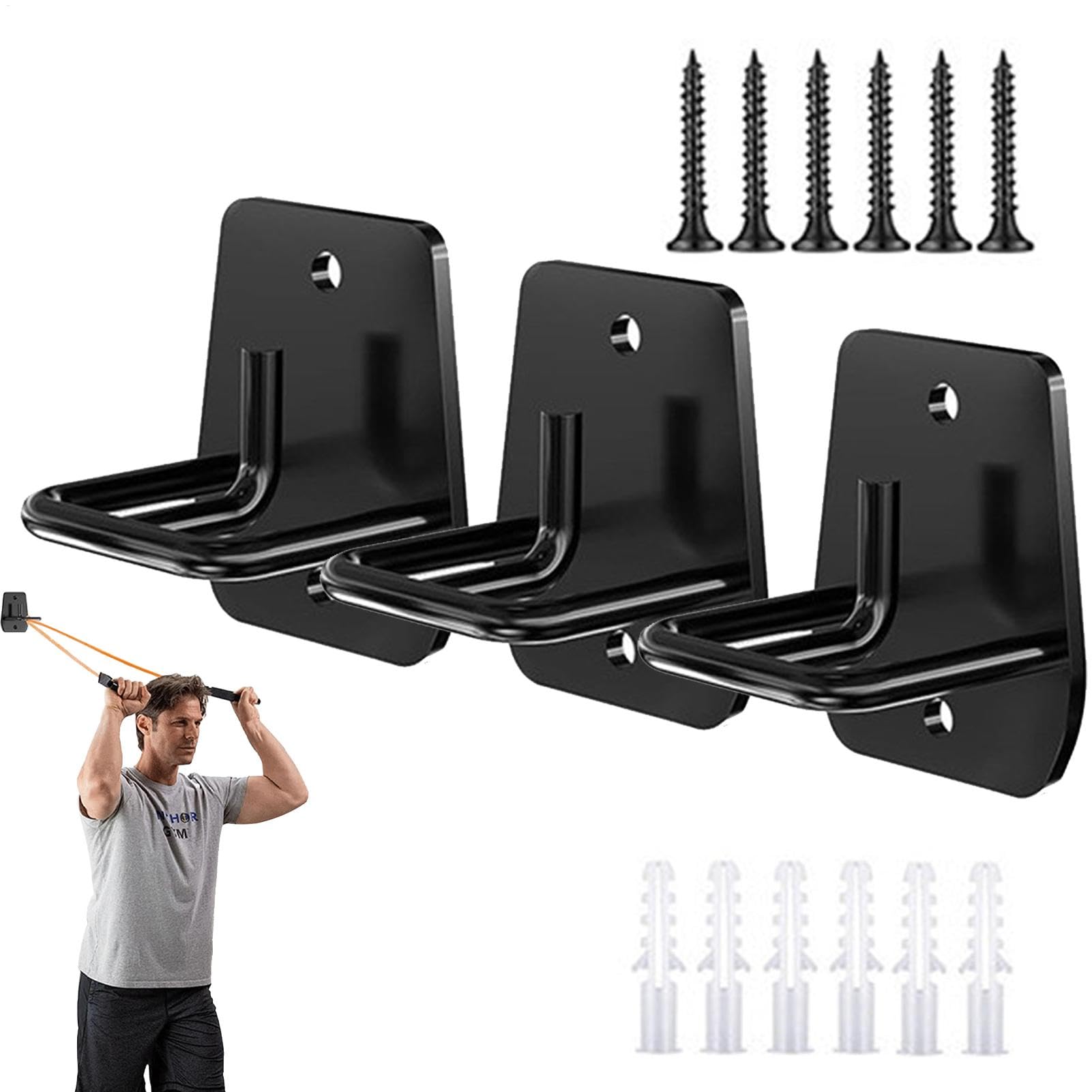 Haken für Widerstandsbänder, Widerstandsband-Wandhalterung | Platzsparende Trainingshaken - 3 x L-förmige Öffnungs-Design-Fitness-Haken für Übungen, Türband-Widerstandstraining