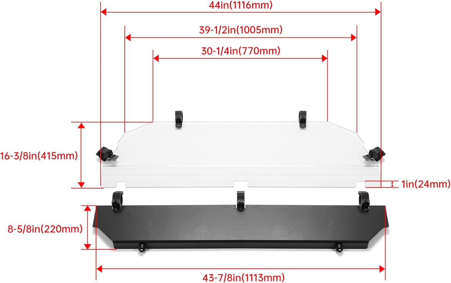Kojem Rear Windshield Back Panel Compatible with 2008-2022 Polaris RZR 570 800 & Polaris RZR S 570 / 800 Clear Windscreen Black Hard Window Panel