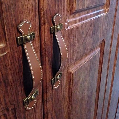 Miniatura 6 de Mgoodoo Tiradores de cuero para cajones, 5 pomos de gabinete de 3-78 pulgadas, manijas de cuero suave compañero de mano, antioxidante, reemplazo