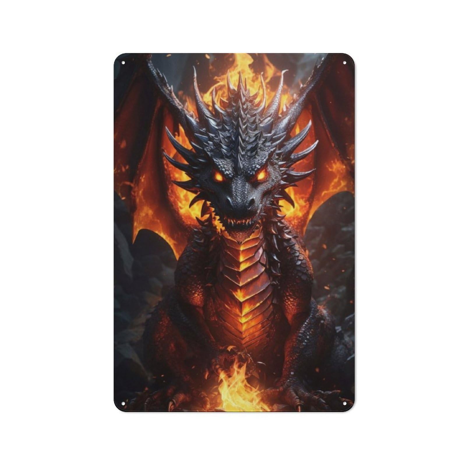 Junmoney Epic Fire Dragon Rustic Metal Sign 30X20cm Featuring For Hallway Wall, For Collectors Decorating Hallways And Entrance Areas