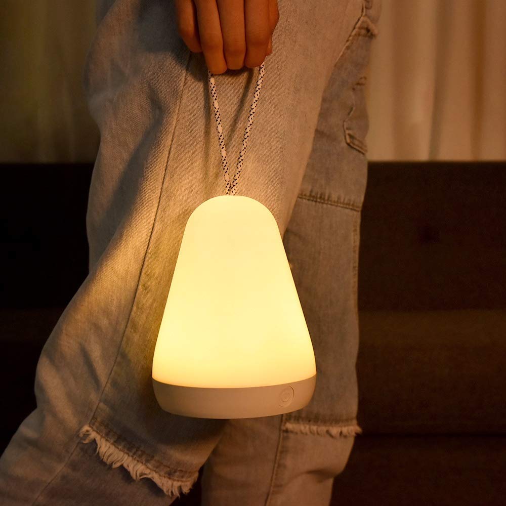 Lampy stołowe Silikonowa lampa stołowa na biurko Przenośna lampka nocna LED Pilot Możliwość przyciemniania Zegar Lampka nocna z możliwością ładowania USB Latarnia zewnętrzna (Kolor abażuru: biały)