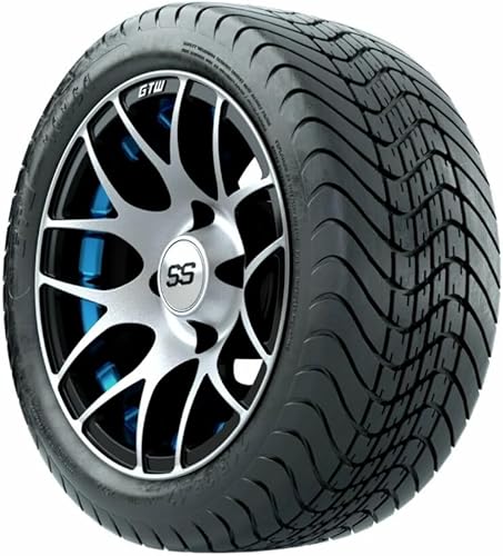 Miniatura 3 de GTW 12 Inch Golf Cart Wheels and Tires Combo  GTW Pursuit MachinedBlue Wheels on 21535-12 (18") Mamba Street Tires  Set of 4