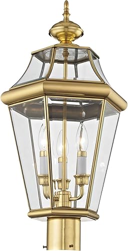 Miniatura 5 de Livex Lighting 2364-02 Poste al aire libre con pantallas de vidrio biselado transparente, latón pulido