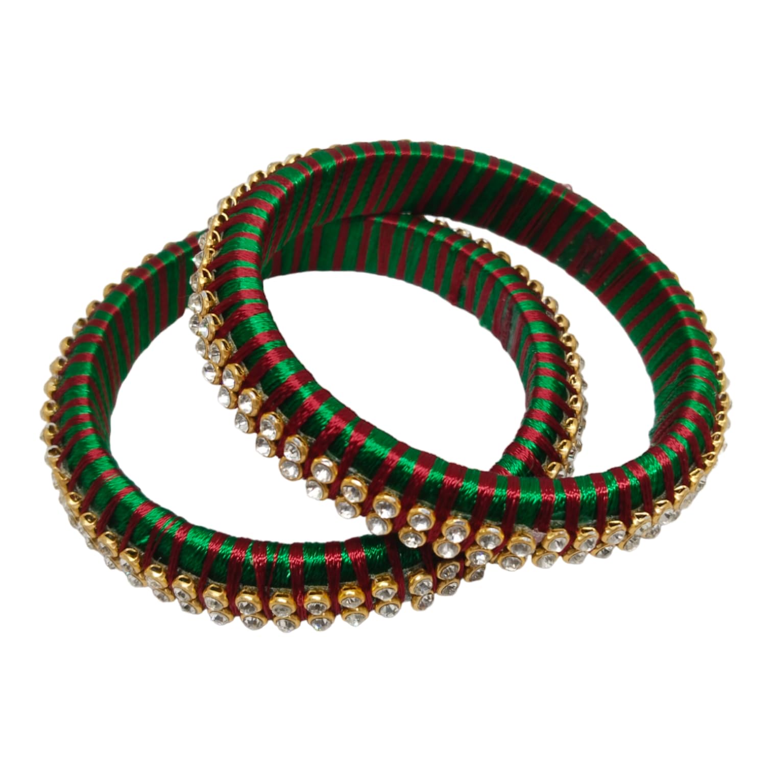 NEXUS HANDICRAFTSpresents Green and Red Combination Silk Thread Traditional Bangles Set for Women, featuring a set of two meticulously crafted bangles.