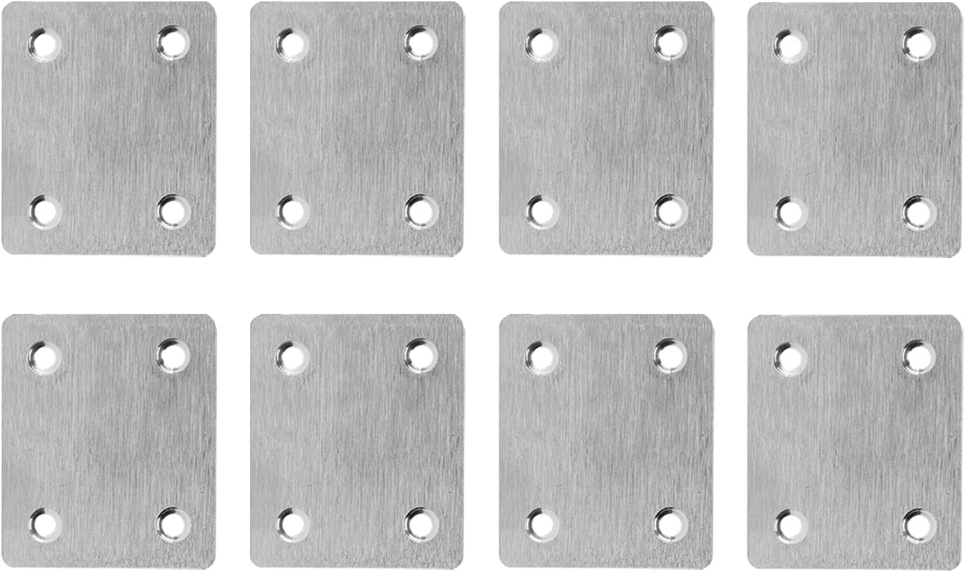 DTGN 60x38x1.5mm(LxWxT) Flat Straight Brace Plate -30Pack- Good for Furniture Repairing - Stainless Steel Brace Plate - Silver Tone