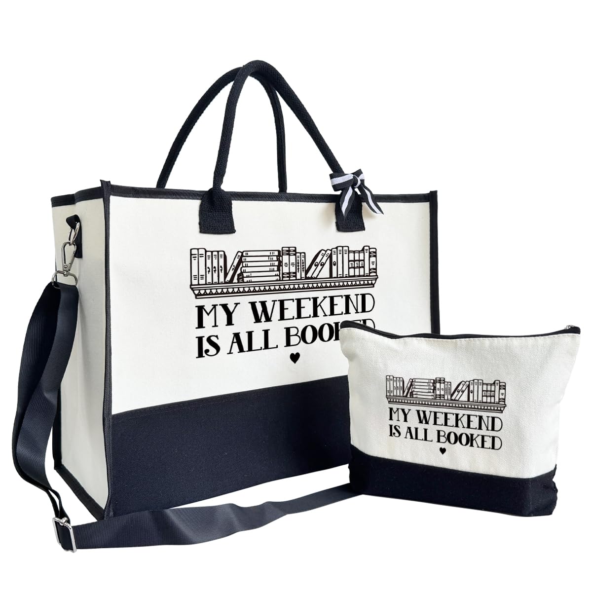 SUSZDOU Book Lover Gifts for Women Friends, My Weekend is All Booked, Canvas Weekend Tote Bag With Zipper