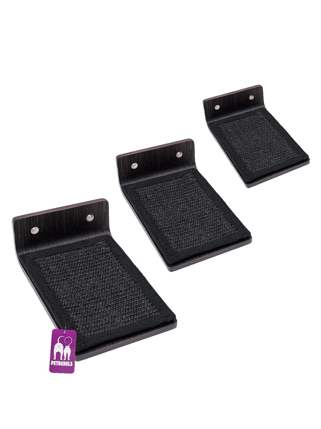 Petrebels Kletterwand, Katzentreppe Wand Step 25 (3-er Set), Kratzbaum Wand, Stufen Wandmontage, Holz Farbe Schwarz-Brauner Look