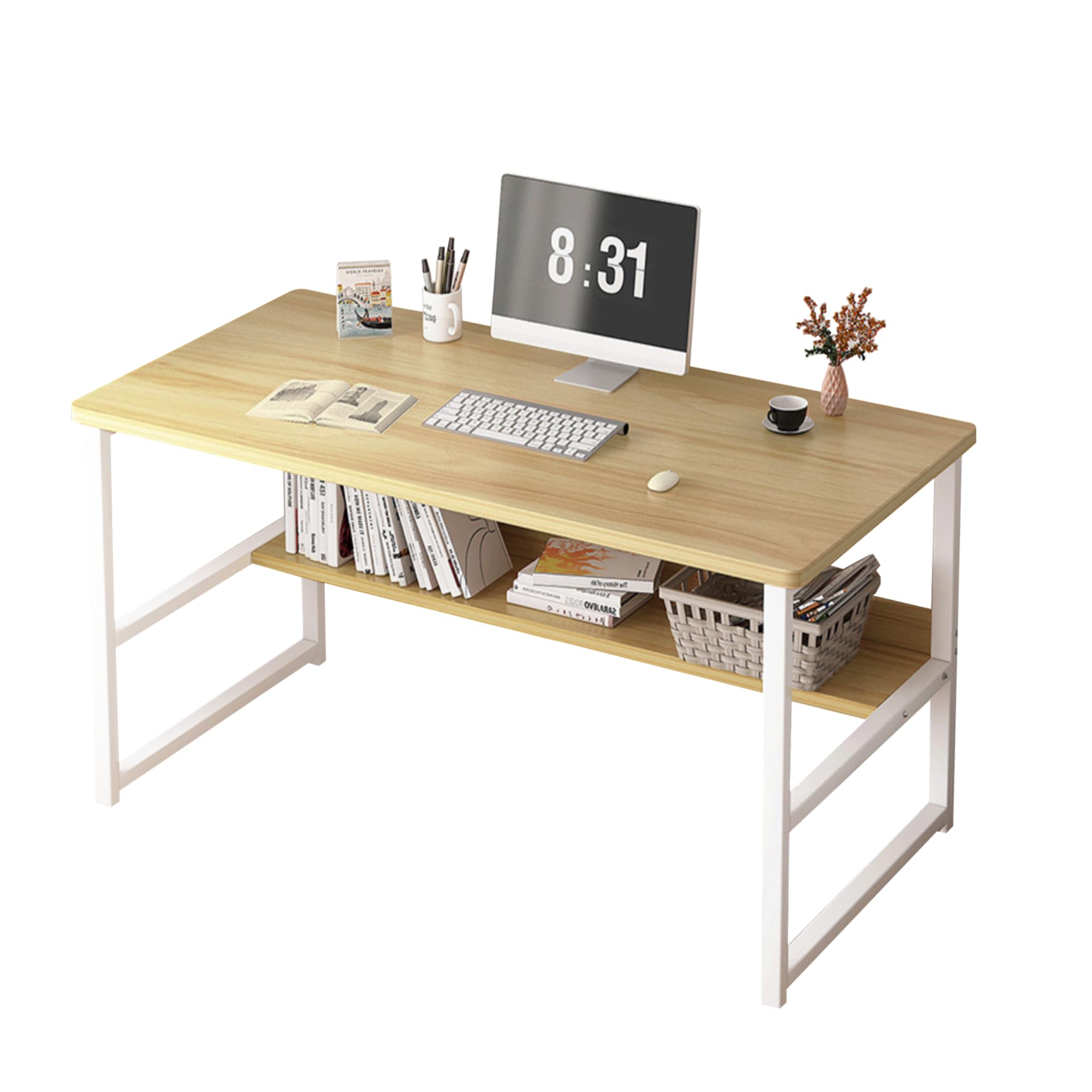 XOKOTAKI Escritorio, Mesa de Oficina para Ordenador, Escritorio para Habitación o Estudio. Mesa de Tablón de Aglomerado y Melamina de Madera y Acero para Hogar. Mesa Escritorio para PC. 80x40x72 cm