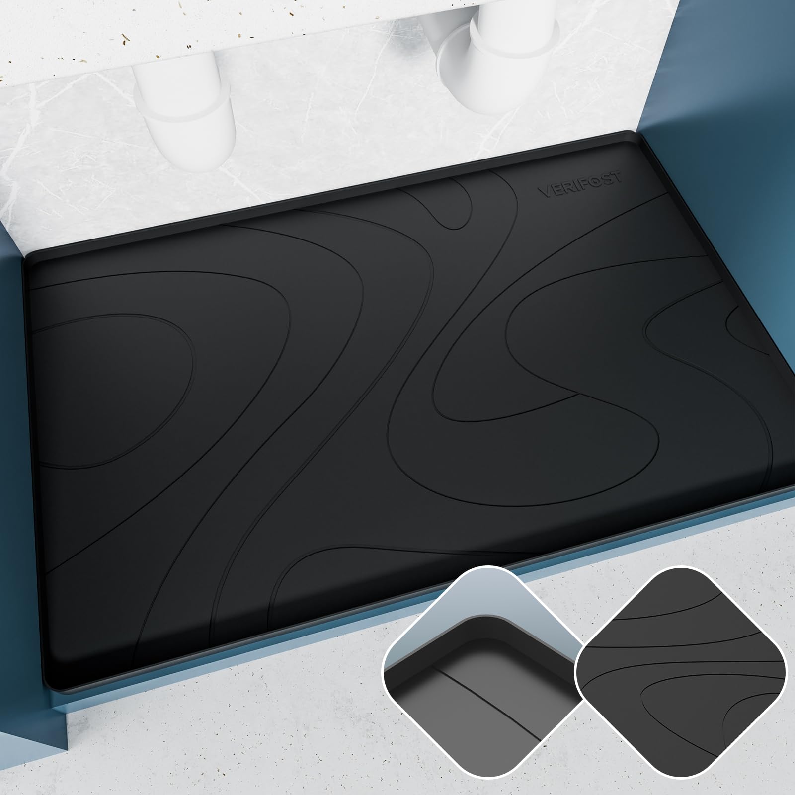 VERIFOST Under Sink Mat 34" x 22" Under the Kitchen Sink Mat Waterproof, Silicone Under Sink Tray and Liner Protector undersink Mats for Bottom of Kitchen Sink 36 inch Cabinets, Black 34x22
