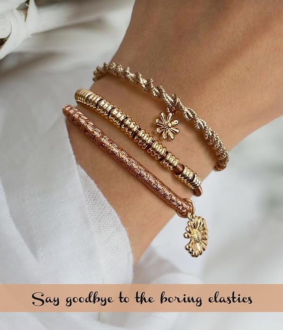 Cherssy 6pcs Daisy and dragonfly Beaded Hair Tie and Bracelets for Women
