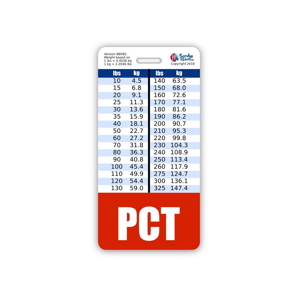 PCT Badge Buddy Vertical w/Height & Weight Conversion Charts (Standard, Red)