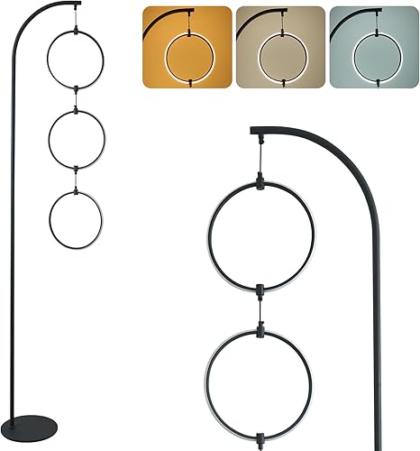 Miniatura 7 de Lwhaoye Lámparas de pie modernas para sala de estar, lámpara de pie de 70 pulgadas2500 lúmenes40 W-3 coloresregulable, luz remota negra, lámpara de