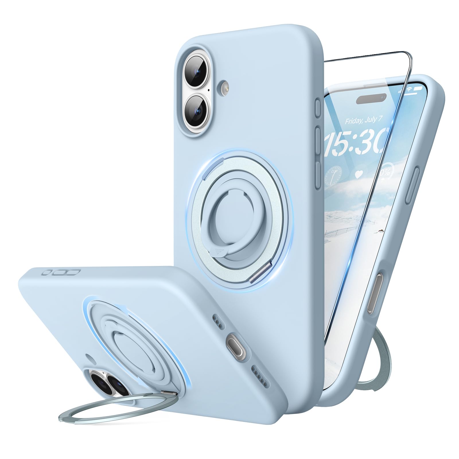 SURPHY 360° Magnetic Stand for iPhone 16 Case with Finger Ring, Compatible with MagSafe, with Screen Protector, Ring Stand...