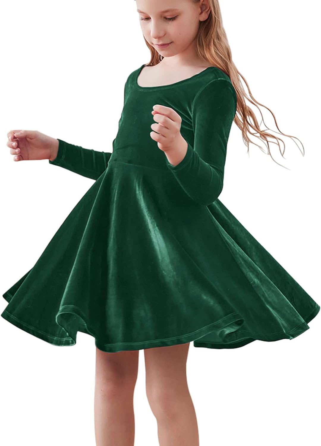 SISIDOLLS Toddler Girls Velvet Twirl Dresses Long Sleeve Swing A-Line Twirly Skater Dress