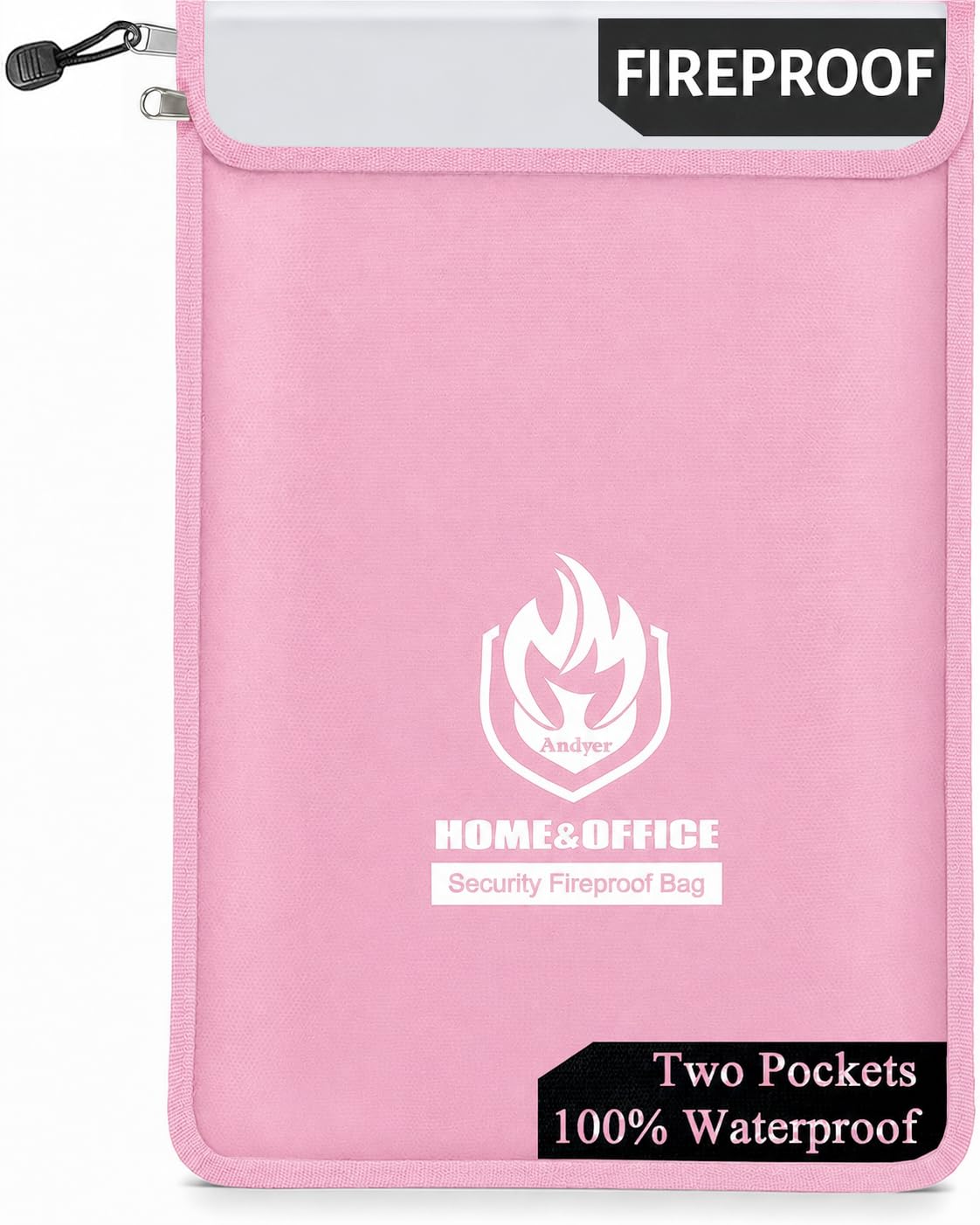 Andyer 2 Pockets Fireproof Document Bag (15"x11"), Protect Values from Fire
