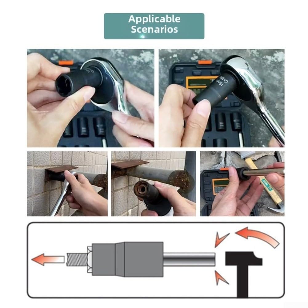 Juego de extractores de tuercas de perno roto con enchufe de extensión de 65 mm, acero de aleación de cromo para tornillos oxidados (B)