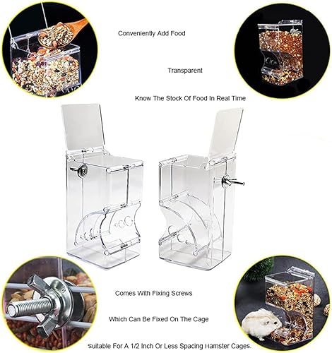 Miniatura 4 de Comedero para hámsters, dispensador automático de animales pequeños, acrílico transparente, recipiente de almacenamiento de alimentos para mascotas,