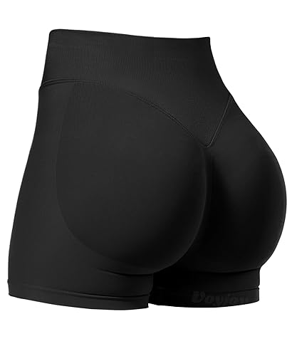 VOYJOY Women Workout Impact Shorts 3.6"/ 4.5"/ 6" Scrunch Butt Lifting Gym Seamless Booty Biker Shorts - 3.6" Inseam - Medium - Black