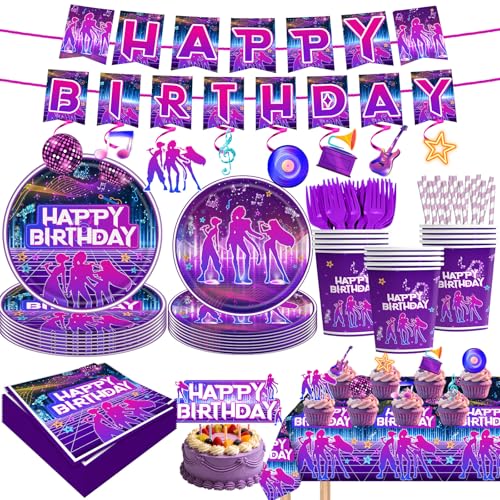 139 Pcs Kpop Music Dance Party Supplies for 20 Guests KPop Disco Dance Music Themed Party Decorations Set Includes Banner Plates Napkins Cups Tablecloth and Disposable Cutlery