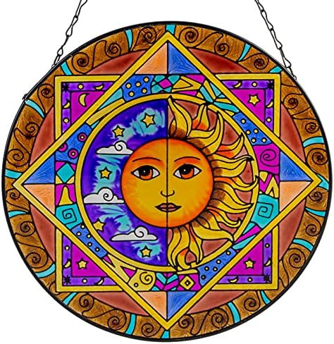 VEWOGARDEN Sun Stained Glass Window Hangings, Sunface Suncatcher for Window with Metal Chain, Great Gift for Friends (Dia 10 Inches)