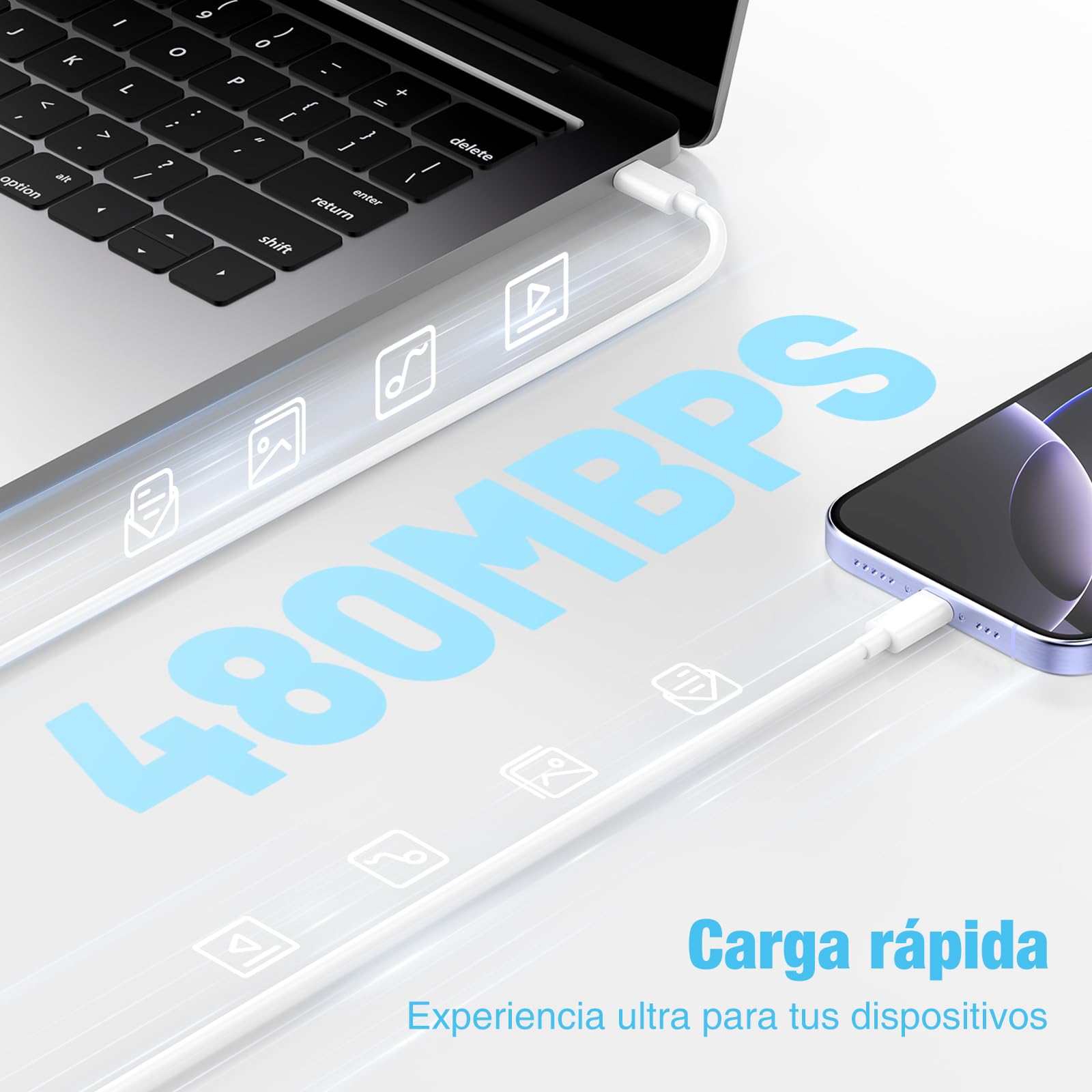 Cargador Carga Rápida USB-C para iPhone 17 16 15 & Cable de Carga Rápida 2M - Adaptador de Enchufe 20W Compatible con iPhone 16e,16/15 Plus,17 Air, 17/16/15 Pro, Pro MAX, Pad — view 4