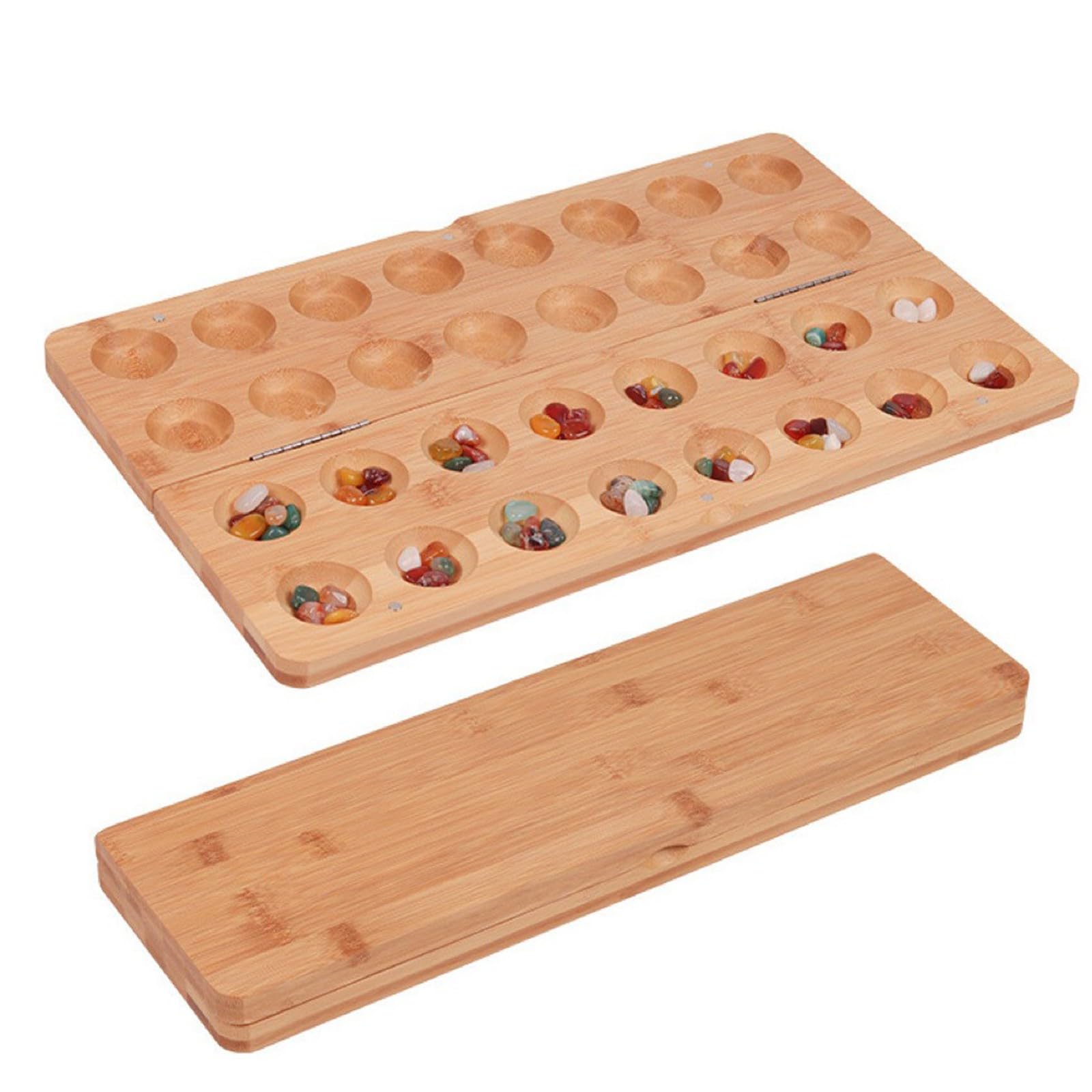 Juego Mancala De Tamaño Viaje con 65 Piedras Vidrio Tablero Estrategia Madera Plegable para Juegos Familiares Juego Mancala Plegable