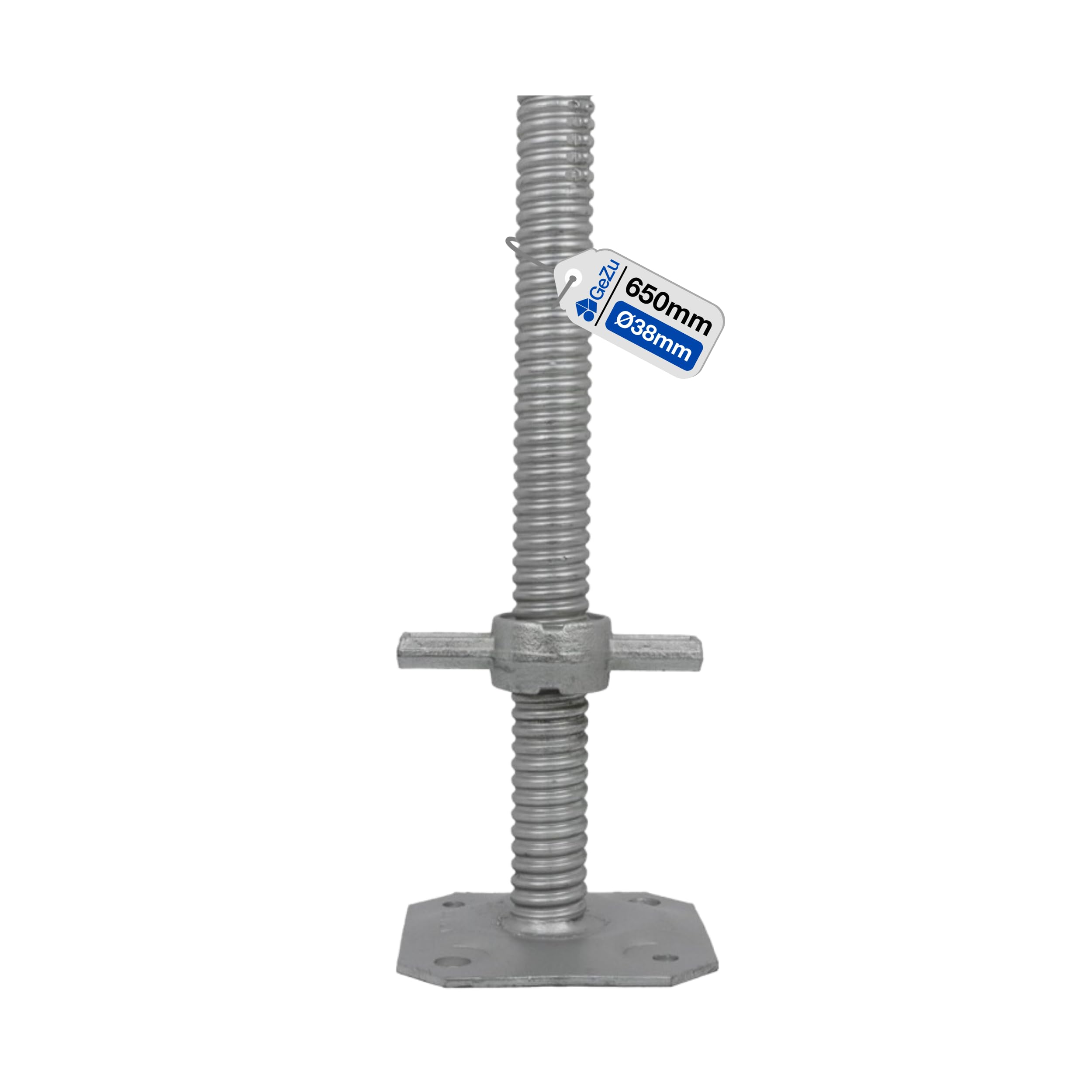 GeZu Impex Scaffold Base Jack 650 x 38 mm Electroplated Height Adjustable Base Leveling Screw Jack