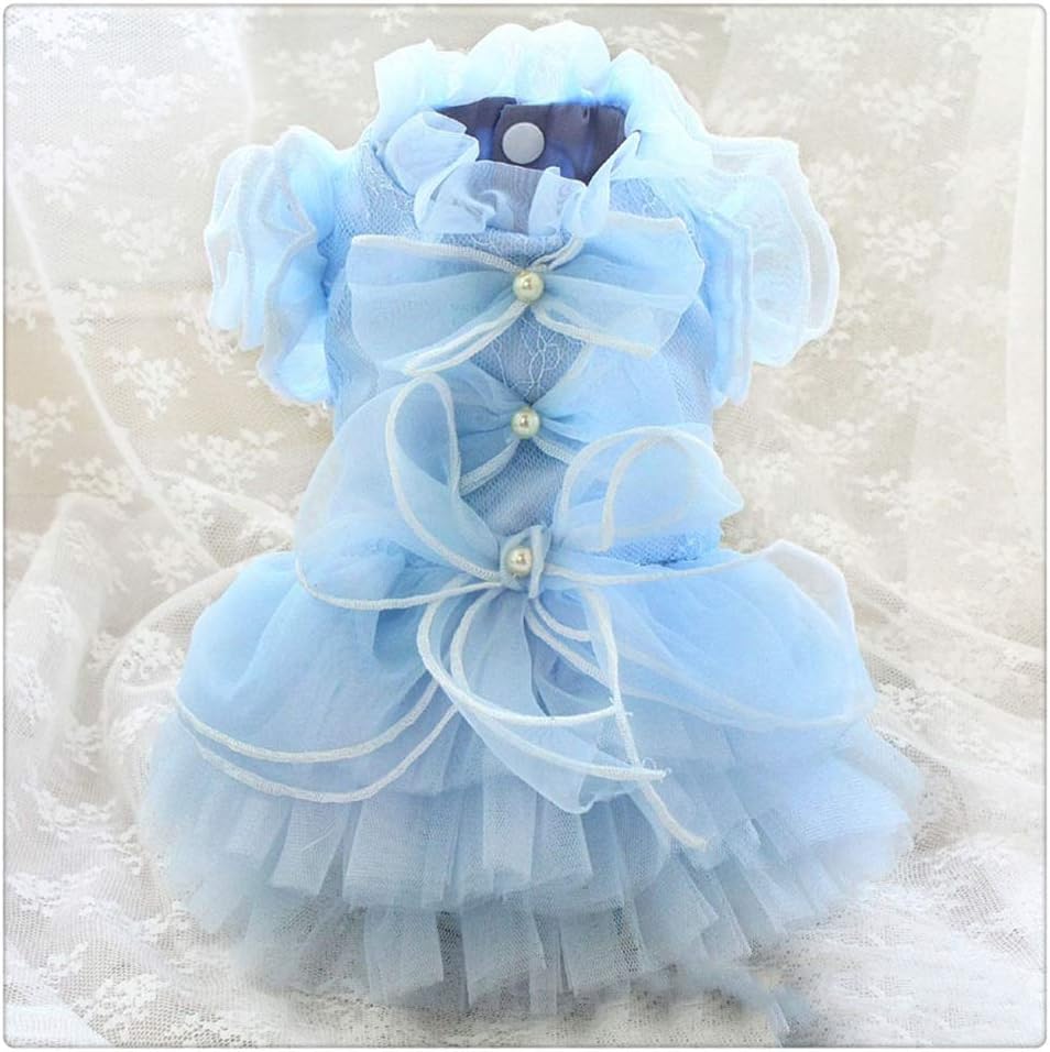 Handmade Dog Clothes Lace Pet Cocktail Dress Cats Wedding Party Tutu Poodle Maltese (XX)