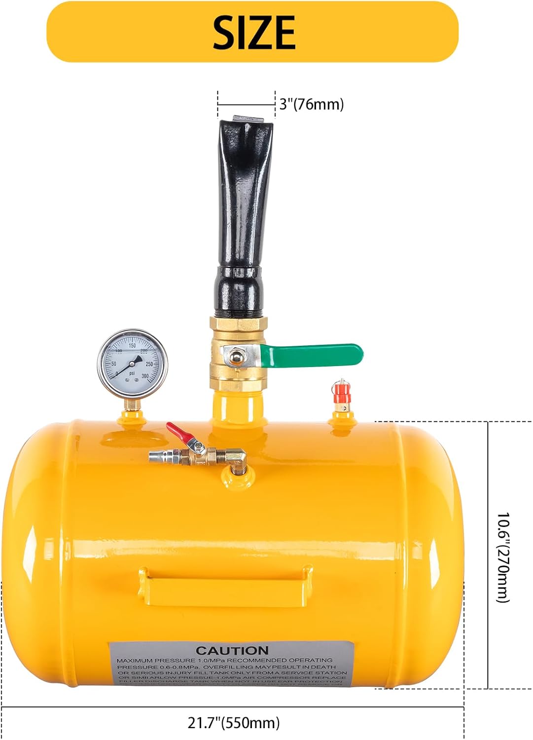10 Gallon Air Bead Seater Tire Inflator, Heavy Duty Tire Bead Blaster Tank for Truck Tractor ATV RV, Compact Portable Bead Seating Tool with Pressure Gauge, Max 145 PSI, Yellow