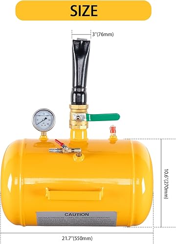 Miniatura 5 de Inflador de neumáticos compacto de 10 galones para camión, tractor, cuatrimoto, tanque resistente, amarillo