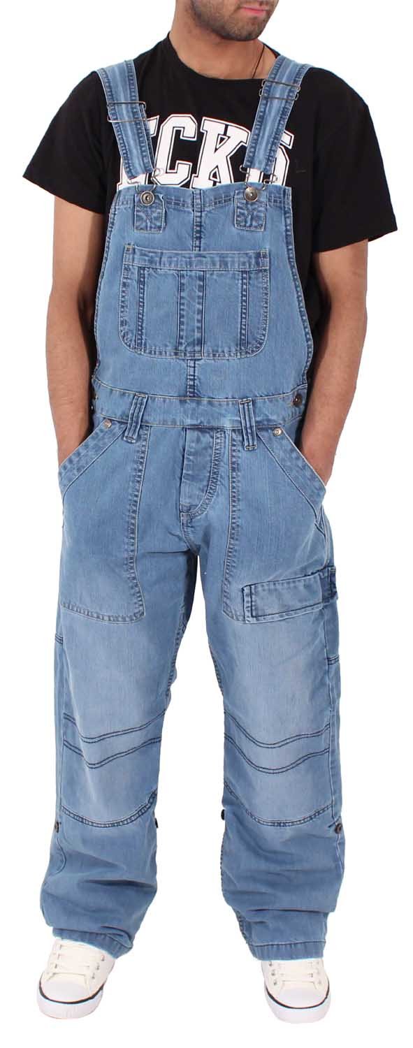 Peviani Men's Cargo Urban Designer Denim Loose Fit Multiple Pocket Dungarees, Stonewash Blue